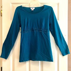 Two Hearts Maternity Women’s Blouse in Turquoise with a Ruffle Design Size Large
